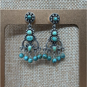 Sterling Silver Turquoise Bead and Cabochon 925 Post Pierced Dangle Earrings